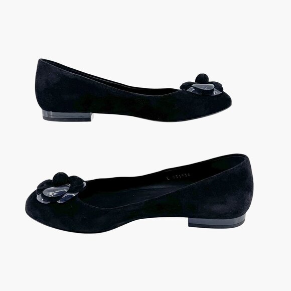 Chanel Camellia CC Ballet Flats Black Suede Size 38.5 US 7.5–8 Women Flower Logo - Picture 9 of 14